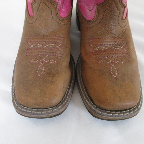 SHYANNE Girls Cow Girls Boots Square Toe PINK BROWN Size 1D Pre-owned Go… - Picture 3 of 11